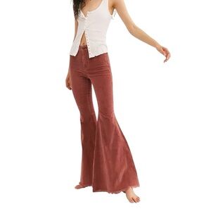 Free People NWT Just Float Corduroy Flare Jeans Pants Russet Acorn Size 27